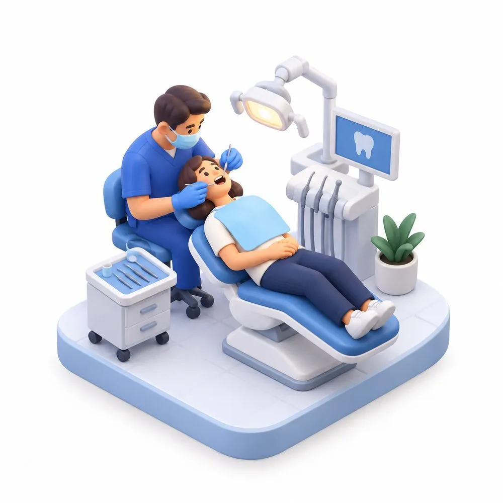 Illustration of a dentist treating a patient